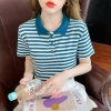 Summer Korean-style striped women's commuter color-block polo collar short-sleeved T-shirt, a stylish and stylish base layer for women Application Scenario